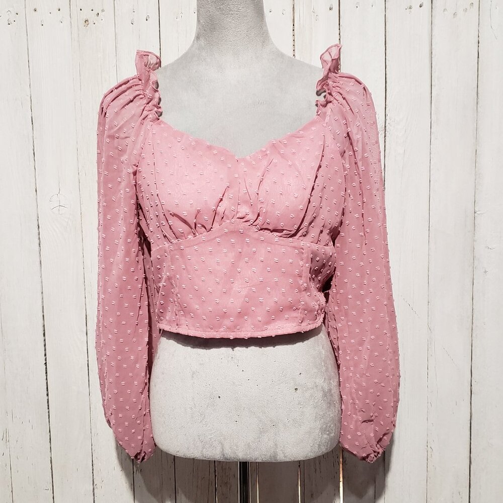 NWT Romwe M 8 10 Top Pink Milkmaid Crop Fairy Cottage Soft Girl *Defect*